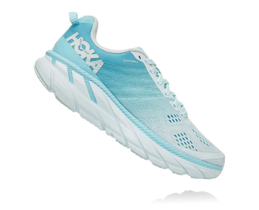 Zapatos Para Caminar Hoka One One Mujer Azules/Blancos - Clifton 6 - WHZY36718